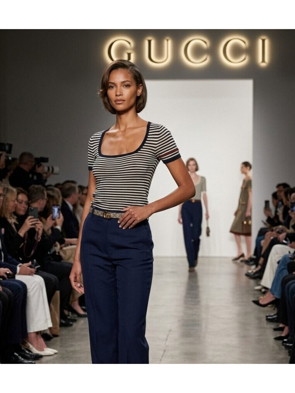 Gucci Striped Knit T-Shirt Top IT-38 S Small Gold Logo Silk Blend